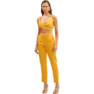 Calça Onça Preta Reta Frizo Ve25 Amarelo Feminino