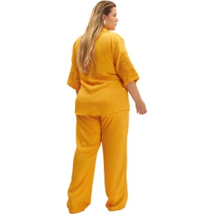 Calça Onça Preta Alfaiataria Curves Ve25 Amarelo Feminino