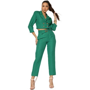 Calça Onça Preta Alfaiataria Recortes I23 Verde Feminino