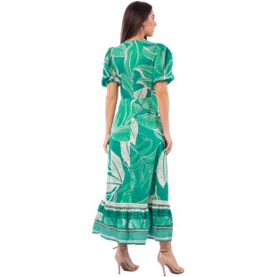 Vestido Onça Preta Midi Estampado Av23 Verde Feminino