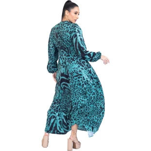 Vestido Onça Preta Boho Longo IV23 Verde Feminino