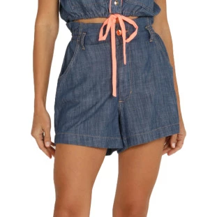 Bermuda Jeans Onça Preta Cintura Alta AV24 Azul Feminino