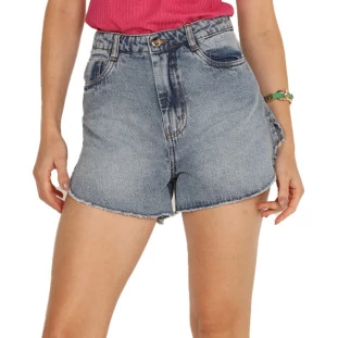 Bermuda Jeans Onça Preta Alta Bordado AV24 Azul Feminino