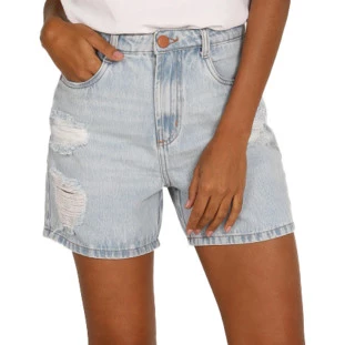 Bermuda Jeans Onça Preta Larga Rasgada AV24 Azul Feminino
