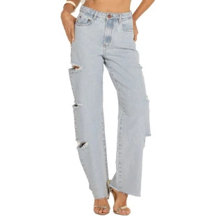 Calça Jeans Onça Preta Lateral Rasgada AV24 Azul Feminino