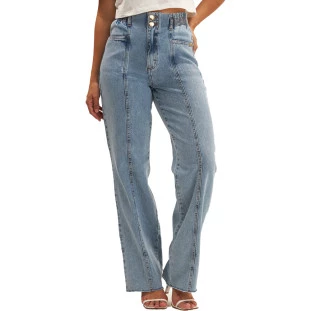 Calça Jeans Onça Preta Reta Recorte Ve25 Azul Feminino