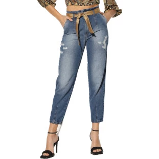 Calça Jeans Onça Preta Cinto Dourado IN23 Azul Feminino