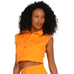 Colete Jeans Onça Preta Cropped AV24 Amarelo Feminino