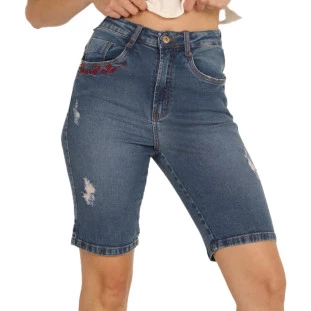 Pedalada Jeans Onça Preta Bordado AV24 Azul Feminino