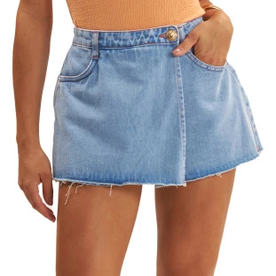 Short Jeans Onça Preta Saia Assimetrico Ve25 Azul Feminino