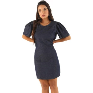 Vestido Jeans Onça Preta Com Manga Gode VE24 Azul Feminino