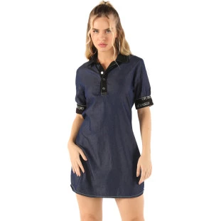 Vestido Jeans Onça Preta Gola Polo VE24 Azul Feminino