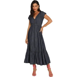 Vestido Jeans Onça Preta Midi Maria AV24 Azul Feminino