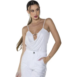 Body Onça Preta Shine Decote Bobo O23 Off White Feminino