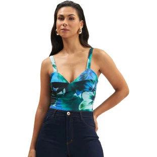 Body Onça Preta Corselet Estampado Ve25 Verde Feminino