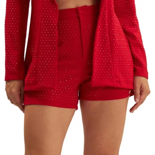 Bermuda Onça Preta Alfaiataria Strass Ve25 Vermelho Feminino
