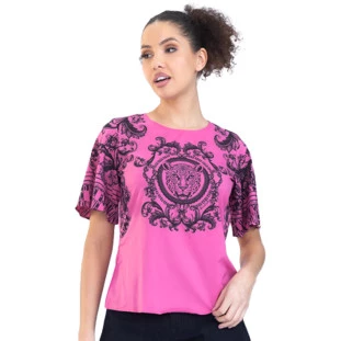 Blusa Onça Preta Mangas Estampadas V23 Rosa Feminino