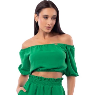 Blusa Ciganinha Onça Preta Manga Bufante Av23 Verde Feminino