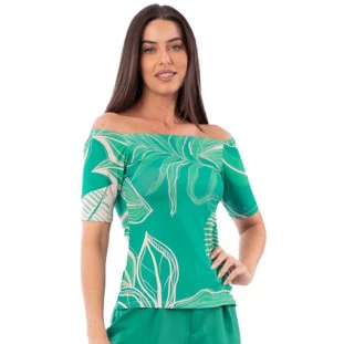 Blusa Onça Preta Ombro A Ombro Av23 Verde Feminino