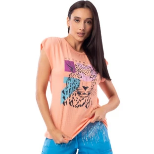 Blusa Onça Preta Muscle Franzida Av23 Laranja Feminino