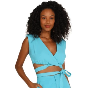 Blusa Cropped Onça Preta Torção AV24 Azul Feminino