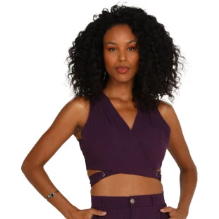 Blusa Top Onça Preta Trama Alfaiataria AV24 Roxo Feminino