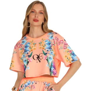 Blusa Onça Preta Floral Garden AV24 Laranja Feminino