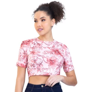 Blusa Onça Preta Estampada Basic PR23 Rosa Feminino