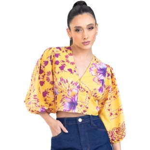 Blusa Onça Preta Manga 3/4 PR23 Amarelo Feminino
