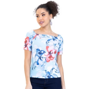 Blusa Onça Preta Ombro A Ombro PR23 Azul Feminino