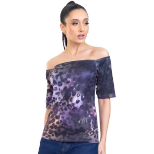 Blusa Onça Preta Ombro A Ombro PR23 Roxo Feminino