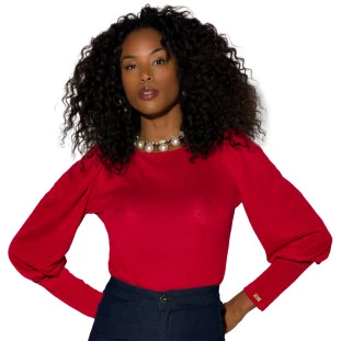 Blusa Onça Preta Manga Bufante In24 Vermelho Feminino