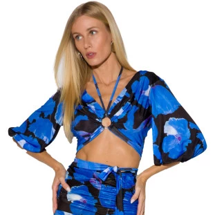 Blusa Cropped Onça Preta Amarração In24 Azul Feminino