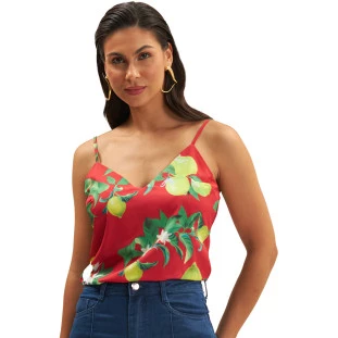 Blusa Onça Preta Estampada Alça Ve25 Vermelho Feminino