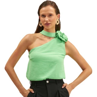 Blusa Onça Preta Amarracao Pescoço Ve25 Verde Feminino
