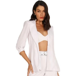 Blazer Alongado Onça Preta Botao Strass AV24 Branco Feminino