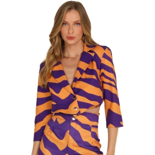 Blazer Cropped Onça Preta Alfaiataria AV24 Roxo Feminino
