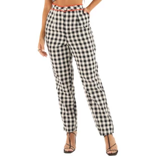 Calça Onça Preta Mom Xadrez VE24 Laranja Feminino