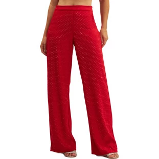 Calça Onça Preta Wideleg Strass Ve25 Vermelho Feminino