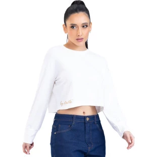 Moletom Onça Preta Cropped PR23 Off White Feminino