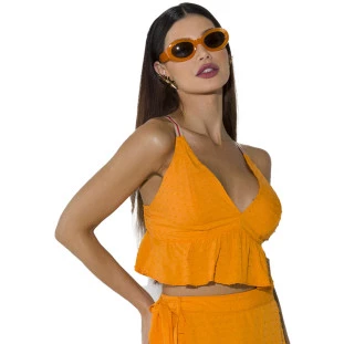 Regata Cropped Onça Preta Babado Av23 Laranja Feminino