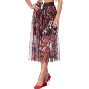 Saia Onça Preta Midi De Tule VE22 Preto Feminino