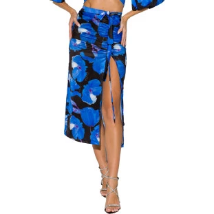 Saia Onça Preta Midi Estampada In24 Azul Feminino