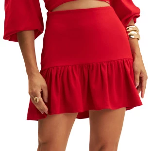 Saia Onça Preta Curta Babado Ve25 Vermelho Feminino