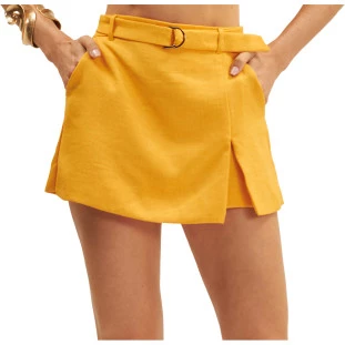 Short Onça Preta Saia Alfaiataria Ve25 Amarelo Feminino