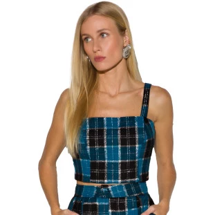Top Onça Preta Reto Detalhe Botao In24 Azul Feminino