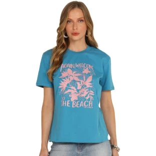 Blusa Onça Preta Flower Estampada AV24 Azul Feminino