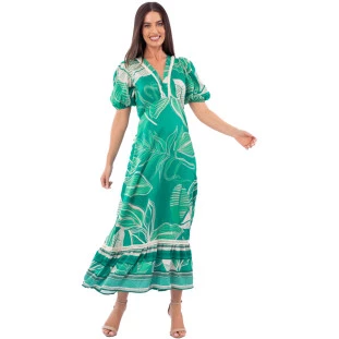 Vestido Onça Preta Midi Estampado Av23 Verde Feminino