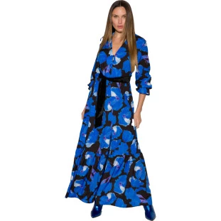Vestido Onça Preta Longo Amarração In24 Azul Feminino