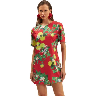 Vestido Onça Preta Camiseta Estampado Ve25 Vermelho Feminino
